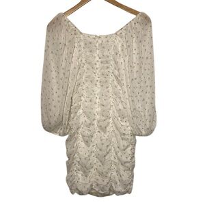 Whyte Valentyne Ditsy Floral Mini Ruched Shear Puffed Long Sleeve Dress 10